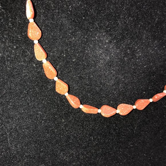 18" Teardrop Goldstone and Pearl Necklace - Picture 2 of 4